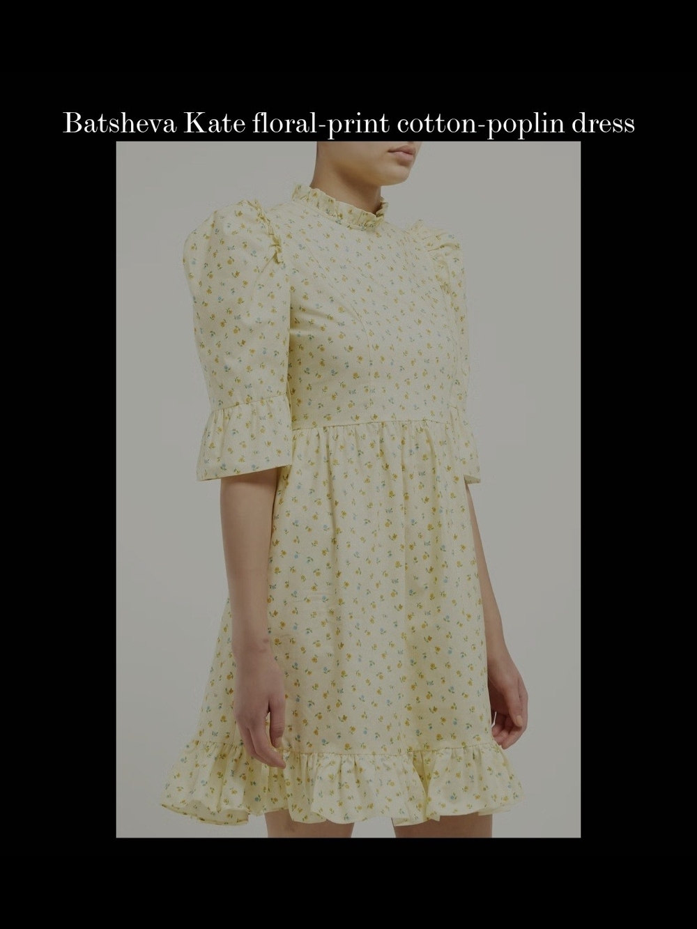 Batsheva Pale Yellow Floral-Print Cotton-Poplin Mini Dress